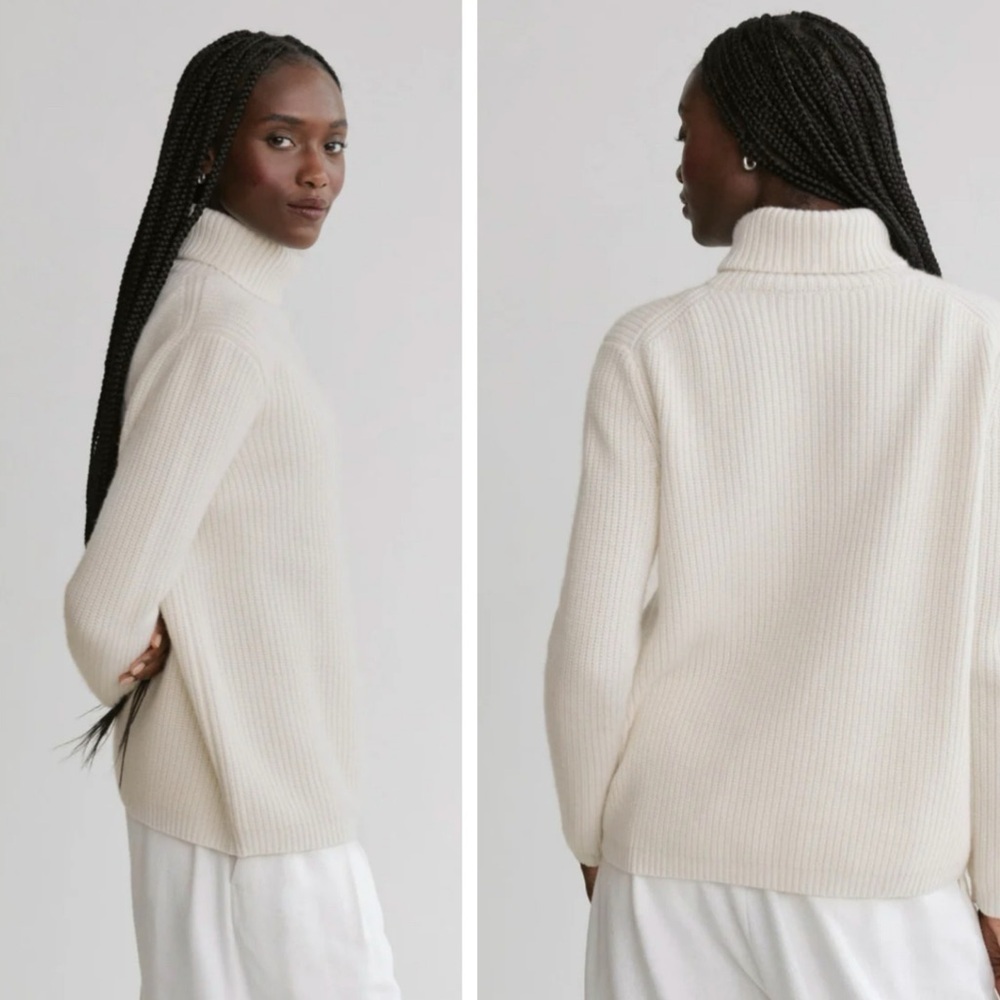 Jenni Kayne Ribbed Cashmere Turtleneck Sweater - Ivory Small